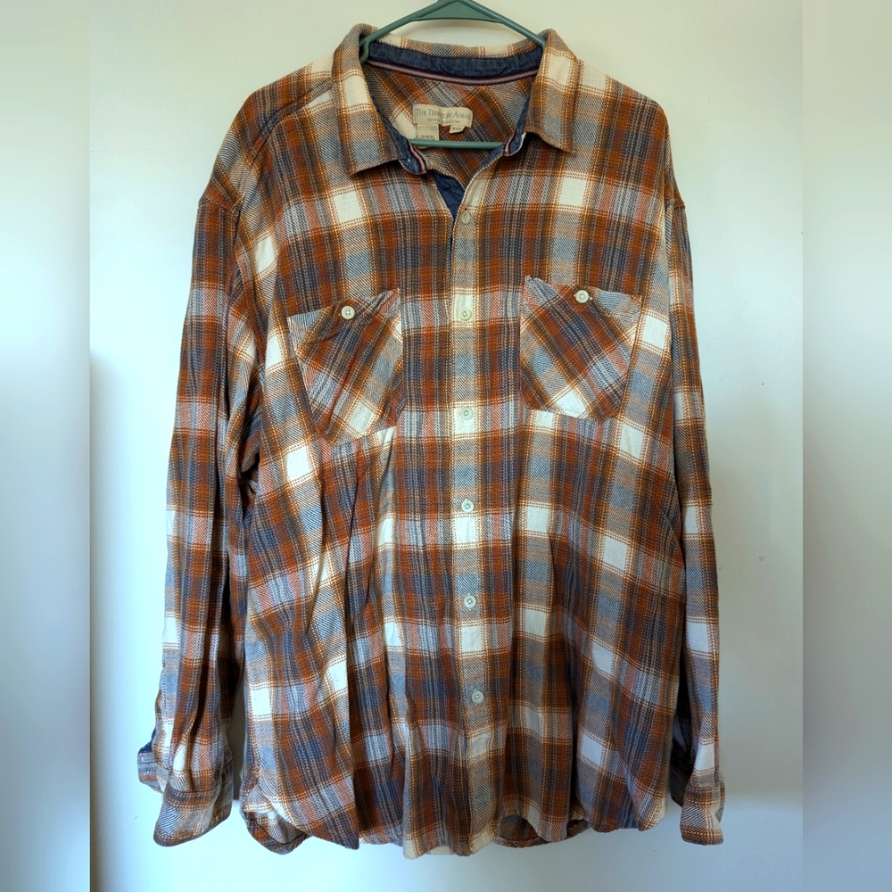 The Territory Ahead Flannel button down shirt men's XXL cream mustard gray